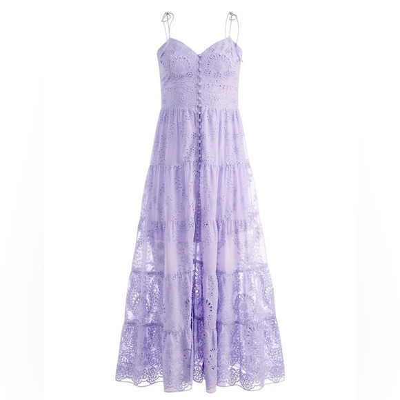 SOLD! NWT Alice + Olivia Shanti Eyelet Embroidery Button Front Dress Lavender - Picture 3 of 17